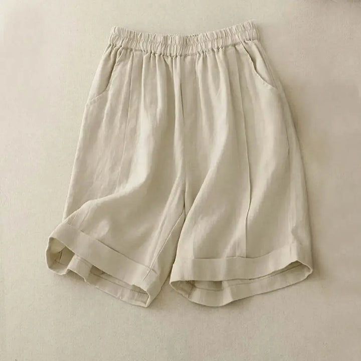 Buddha Stones Casual Solid Color Women’s Cotton Shorts With Pockets - Linen / US0，UK/AU4，EU32 (M) - Women’s Shorts