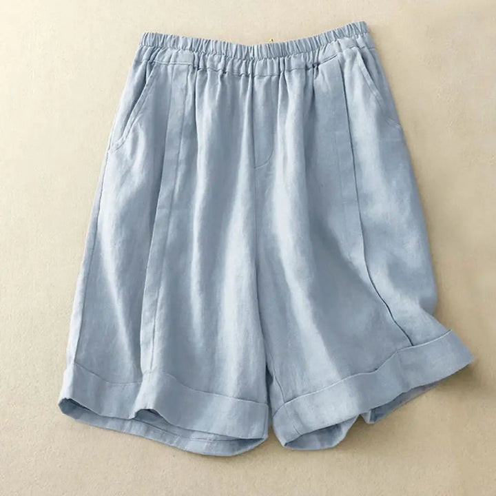 Buddha Stones Casual Solid Color Women’s Cotton Shorts With Pockets - PowderBlue / US0，UK/AU4，EU32 (M) - Women’s Shorts