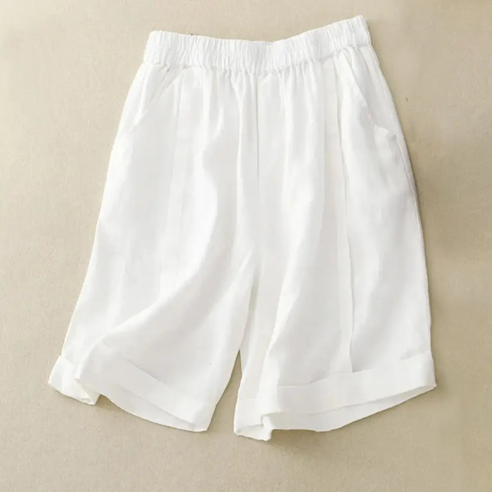 Buddha Stones Casual Solid Color Women’s Cotton Shorts With Pockets - White / US0，UK/AU4，EU32 (M) - Women’s Shorts