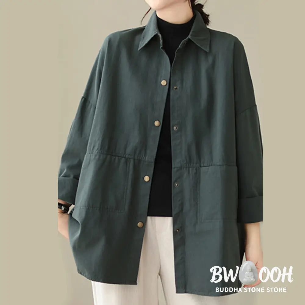 Buddha Stones Casual Solid Color Women’s Long Sleeve Jacket With Pockets - Women’s Jacket