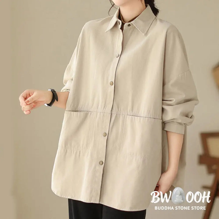 Buddha Stones Casual Solid Color Women’s Long Sleeve Jacket With Pockets - Women’s Jacket