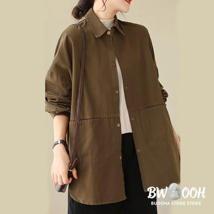 Buddha Stones Casual Solid Color Women’s Long Sleeve Jacket With Pockets - Women’s Jacket