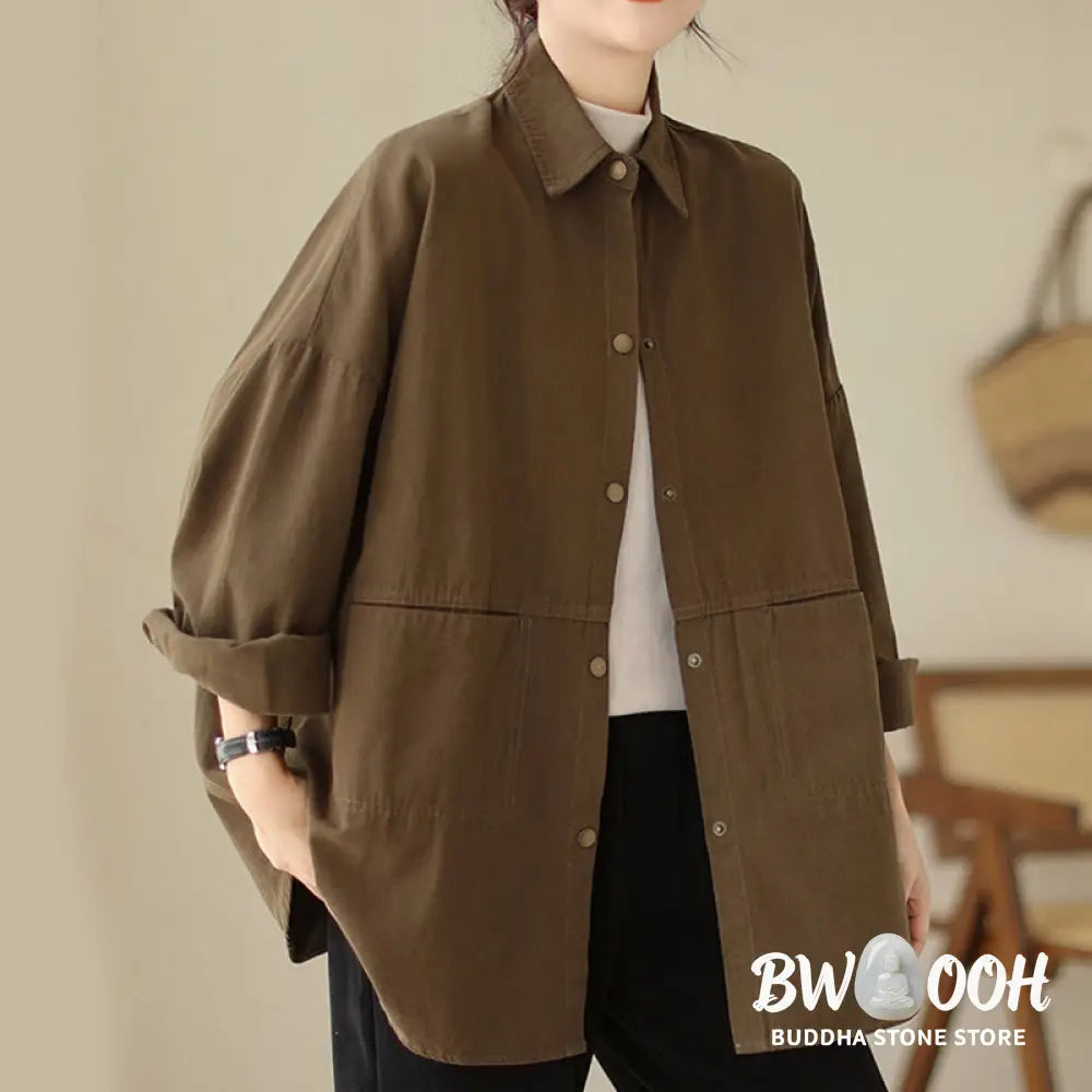 Buddha Stones Casual Solid Color Women’s Long Sleeve Jacket With Pockets - Women’s Jacket