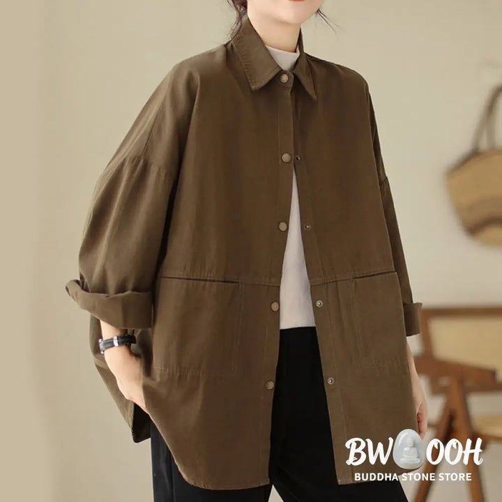 Buddha Stones Casual Solid Color Women’s Long Sleeve Jacket With Pockets - Women’s Jacket