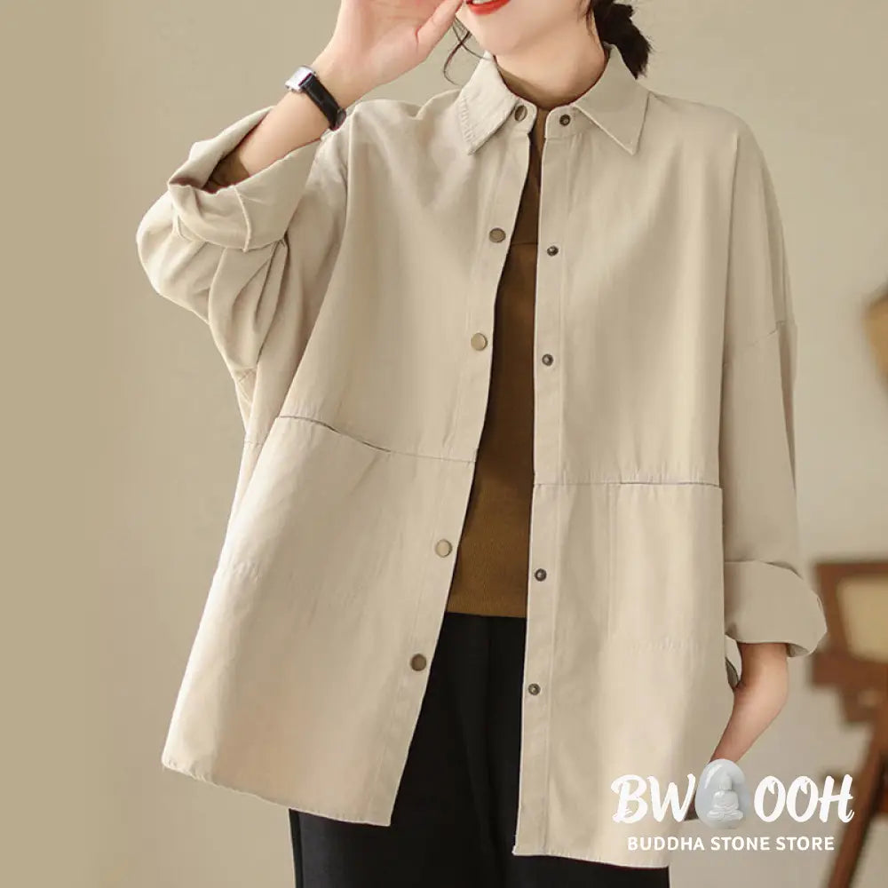 Buddha Stones Casual Solid Color Women’s Long Sleeve Jacket With Pockets - Women’s Jacket