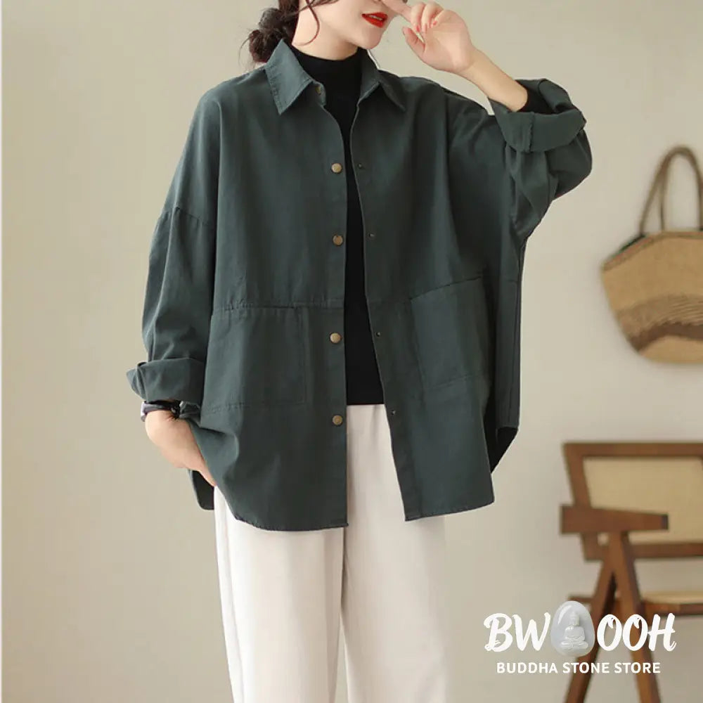 Buddha Stones Casual Solid Color Women’s Long Sleeve Jacket With Pockets - Women’s Jacket