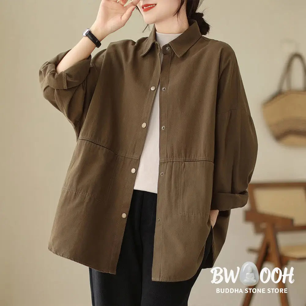 Buddha Stones Casual Solid Color Women’s Long Sleeve Jacket With Pockets - Women’s Jacket