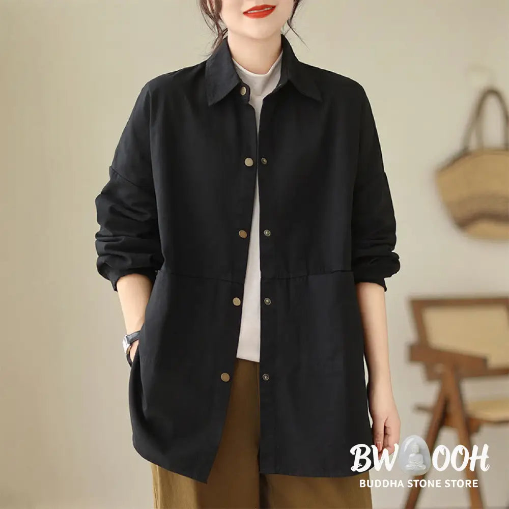 Buddha Stones Casual Solid Color Women’s Long Sleeve Jacket With Pockets - Women’s Jacket