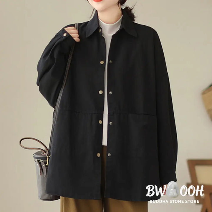 Buddha Stones Casual Solid Color Women’s Long Sleeve Jacket With Pockets - Women’s Jacket