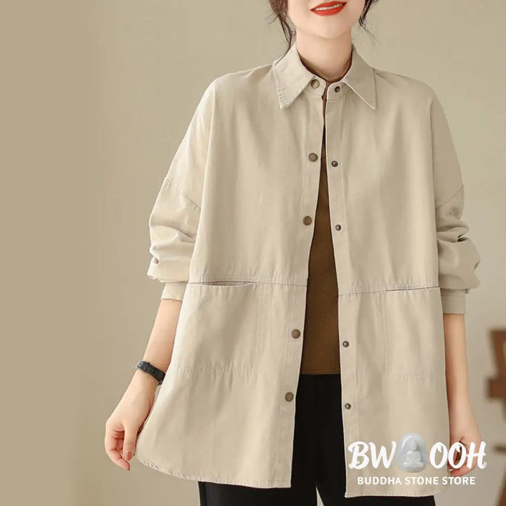 Buddha Stones Casual Solid Color Women’s Long Sleeve Jacket With Pockets - Women’s Jacket