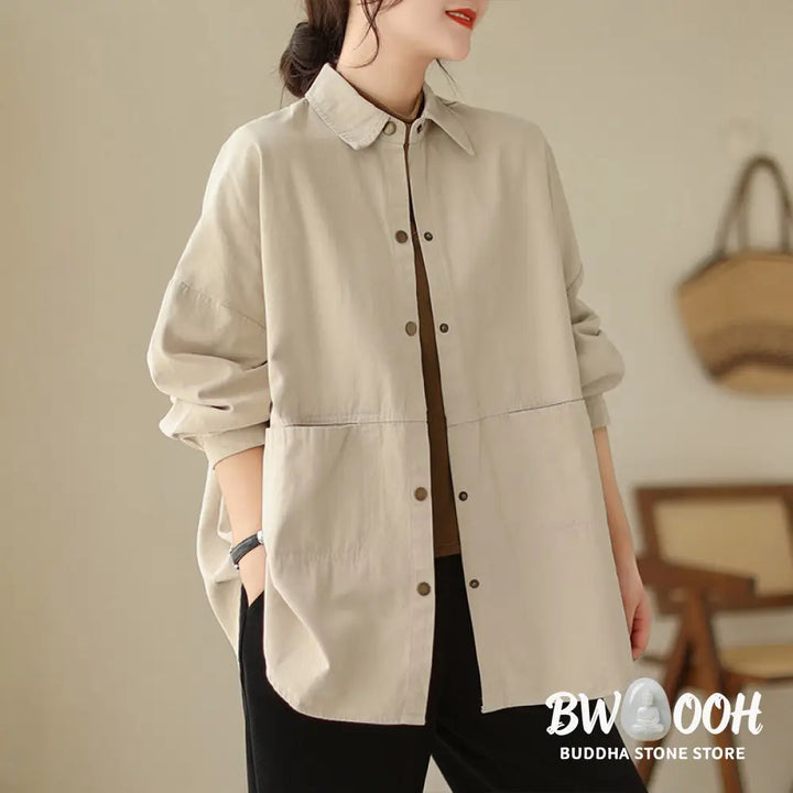 Buddha Stones Casual Solid Color Women’s Long Sleeve Jacket With Pockets - Women’s Jacket