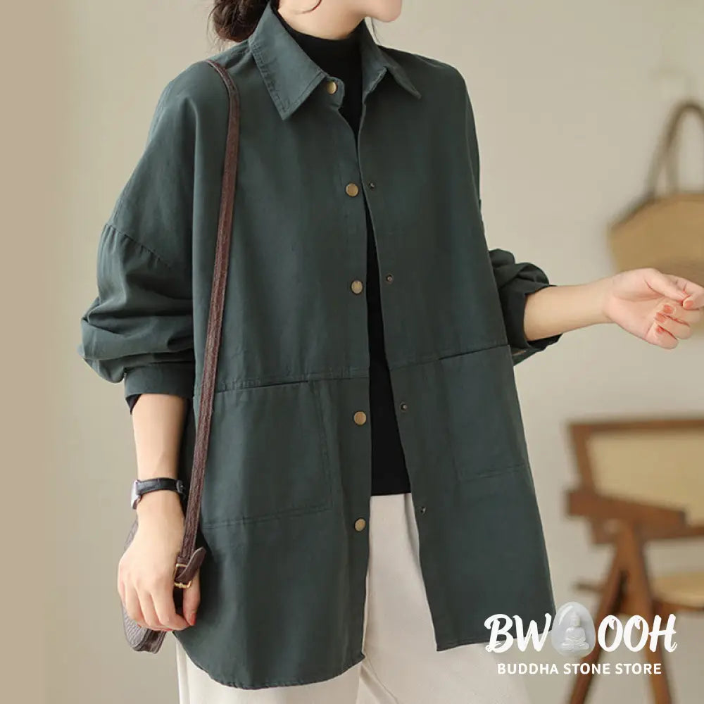 Buddha Stones Casual Solid Color Women’s Long Sleeve Jacket With Pockets - Women’s Jacket