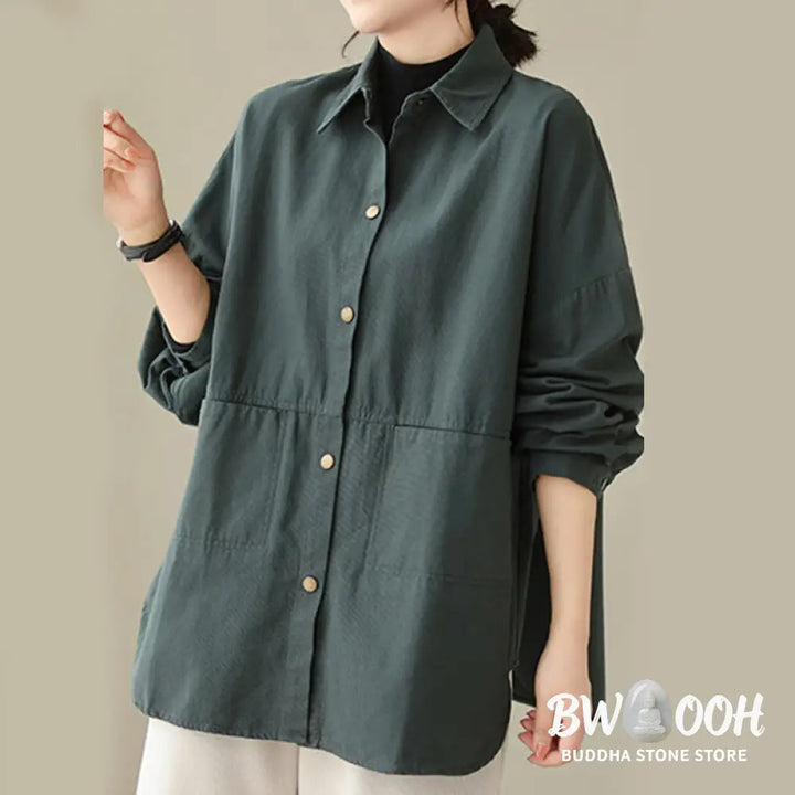 Buddha Stones Casual Solid Color Women’s Long Sleeve Jacket With Pockets - Women’s Jacket