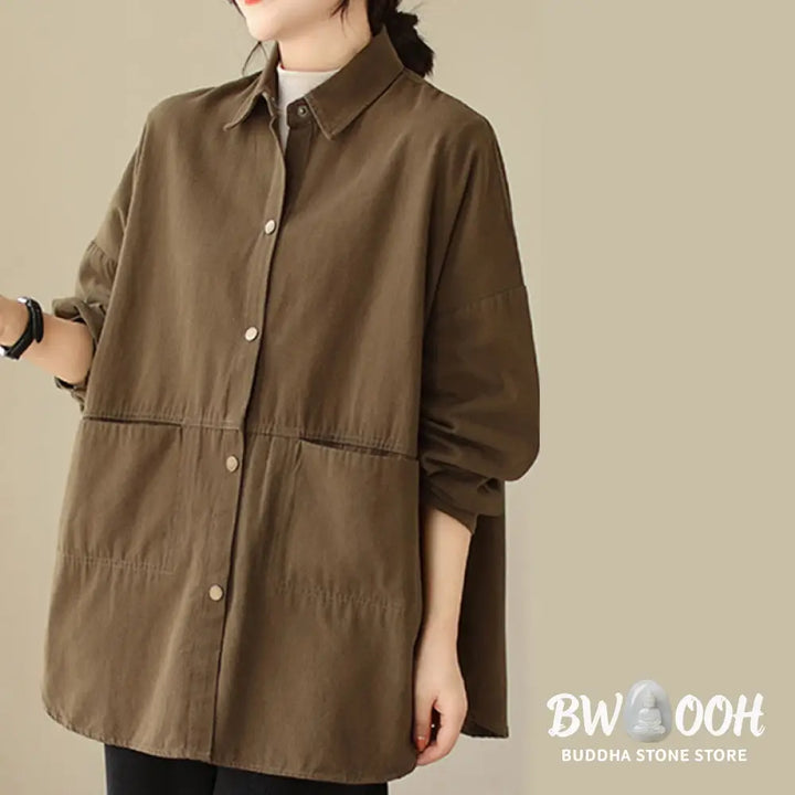 Buddha Stones Casual Solid Color Women’s Long Sleeve Jacket With Pockets - Women’s Jacket