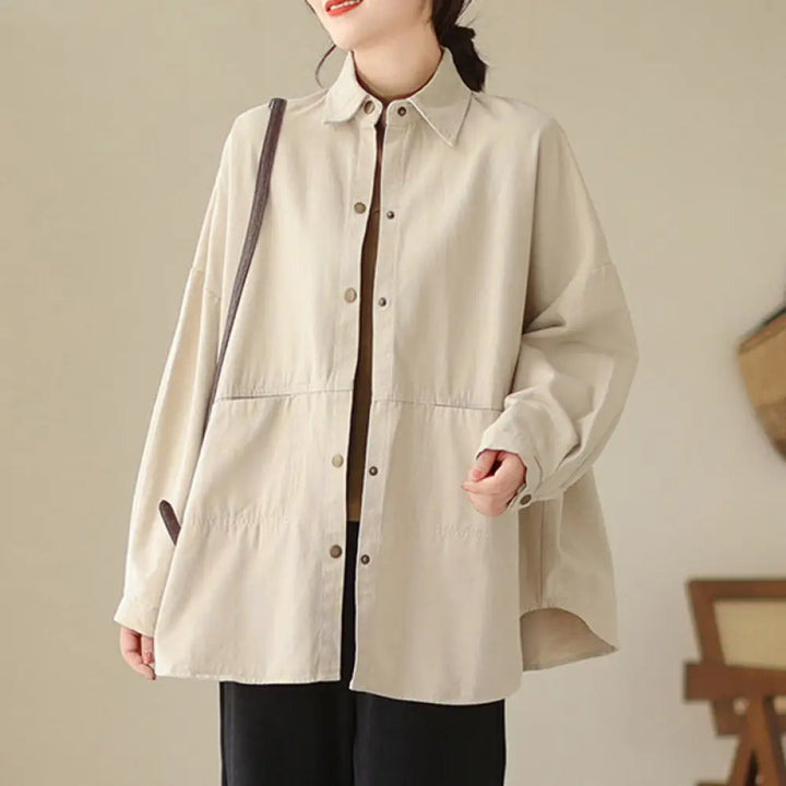 Buddha Stones Casual Solid Color Women’s Long Sleeve Jacket With Pockets - Beige / US6，UK/AU10，EU38 (M) - Women’s Jacket