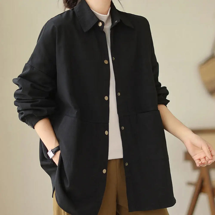 Buddha Stones Casual Solid Color Women’s Long Sleeve Jacket With Pockets - Black / US6，UK/AU10，EU38 (M) - Women’s Jacket