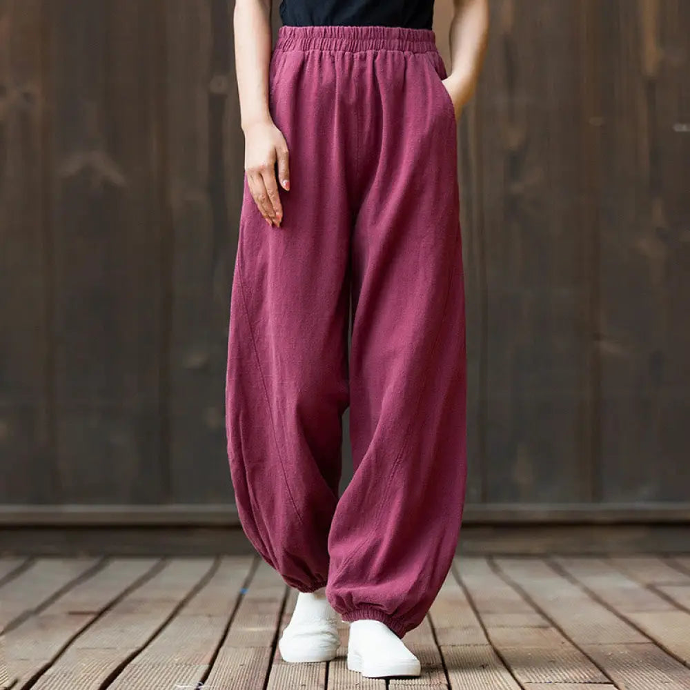 BWOOOH printed yoga pants - Casual Solid Plain Color Carrot Elastic 