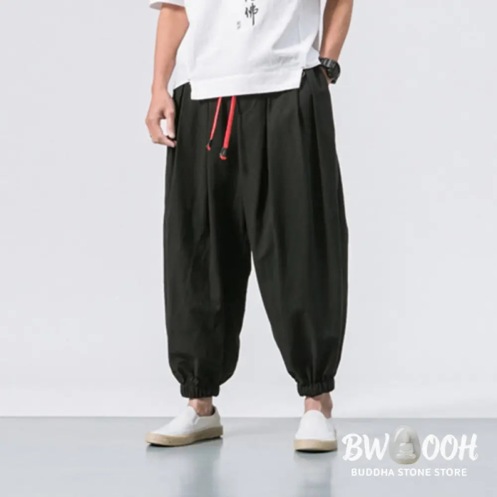 Buddha Stones Casual Sports Men's Solid Color Cotton Drawstring Pants With Pockets - Men's Pants