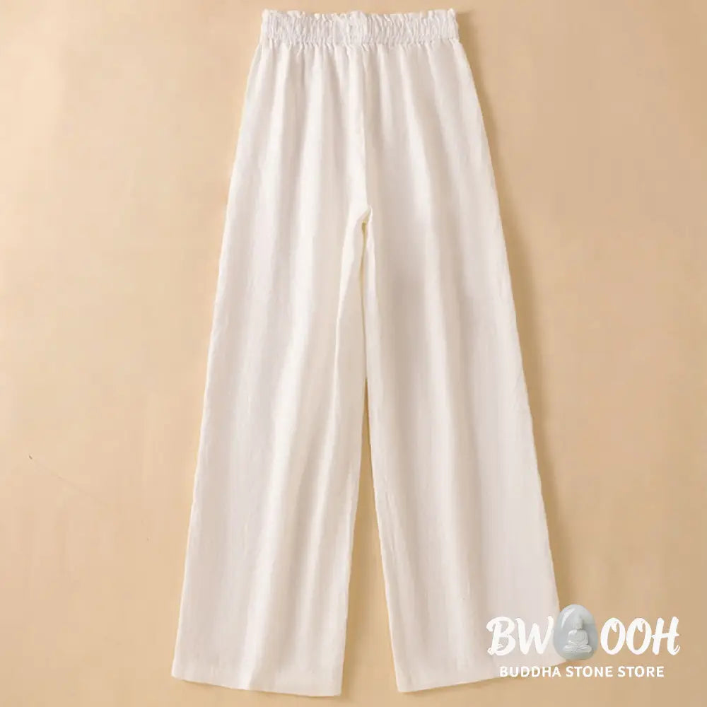 Buddha Stones Casual Straight Leg Design Cotton Women’s 7-8 Length Wide Leg Pants With Pockets - Women’s Wide Leg Pants