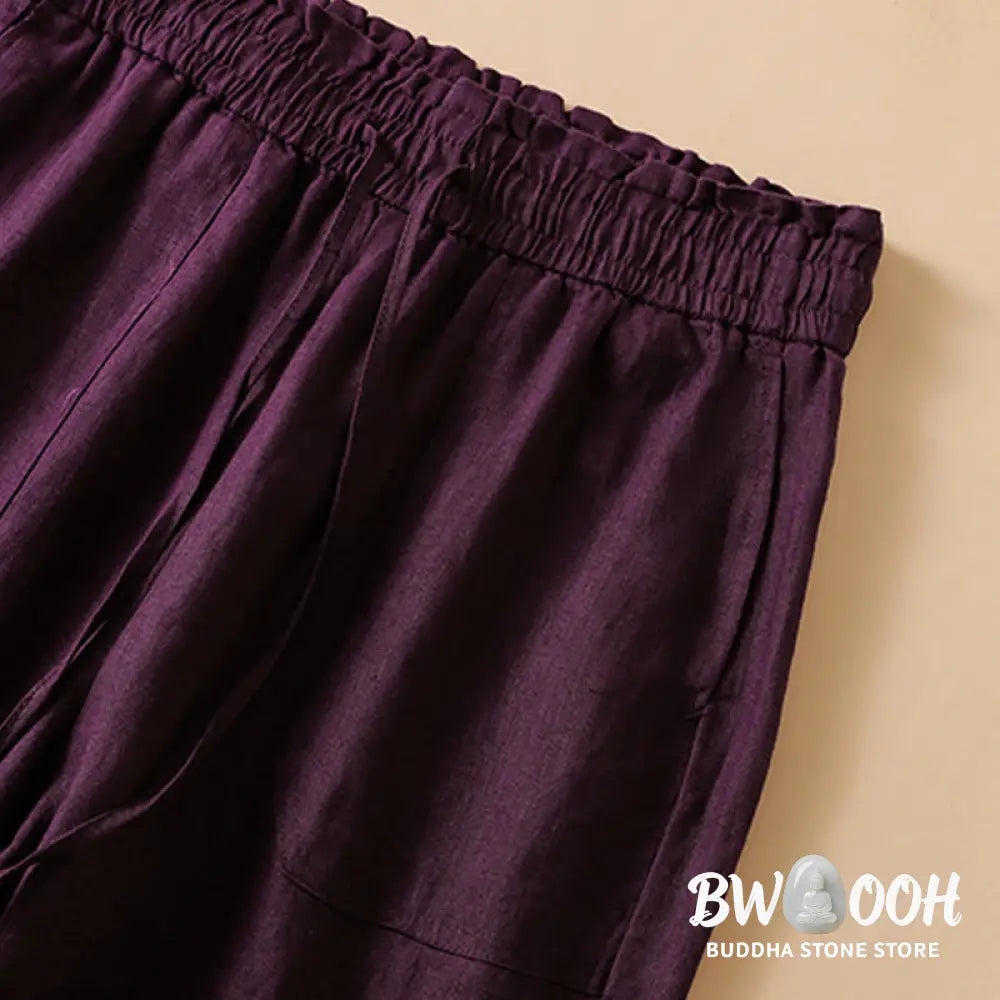 Buddha Stones Casual Straight Leg Design Cotton Women’s 7-8 Length Wide Leg Pants With Pockets - Women’s Wide Leg Pants
