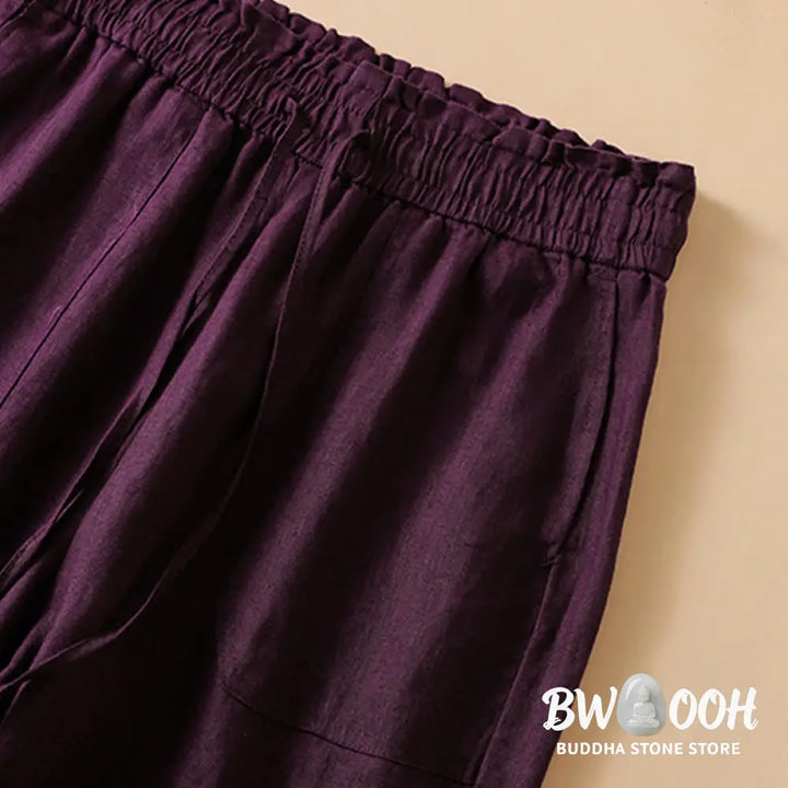 Buddha Stones Casual Straight Leg Design Cotton Women’s 7-8 Length Wide Leg Pants With Pockets - Women’s Wide Leg Pants