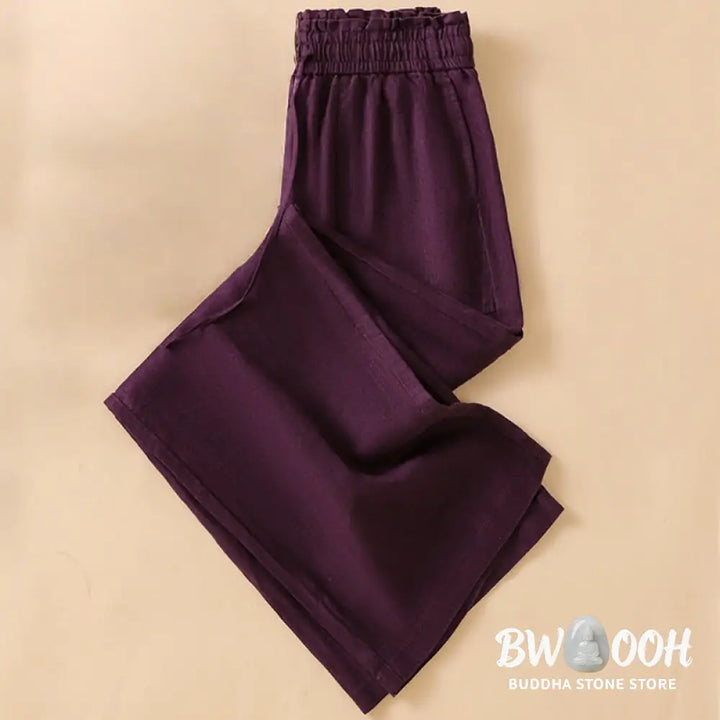 Buddha Stones Casual Straight Leg Design Cotton Women’s 7-8 Length Wide Leg Pants With Pockets - Women’s Wide Leg Pants