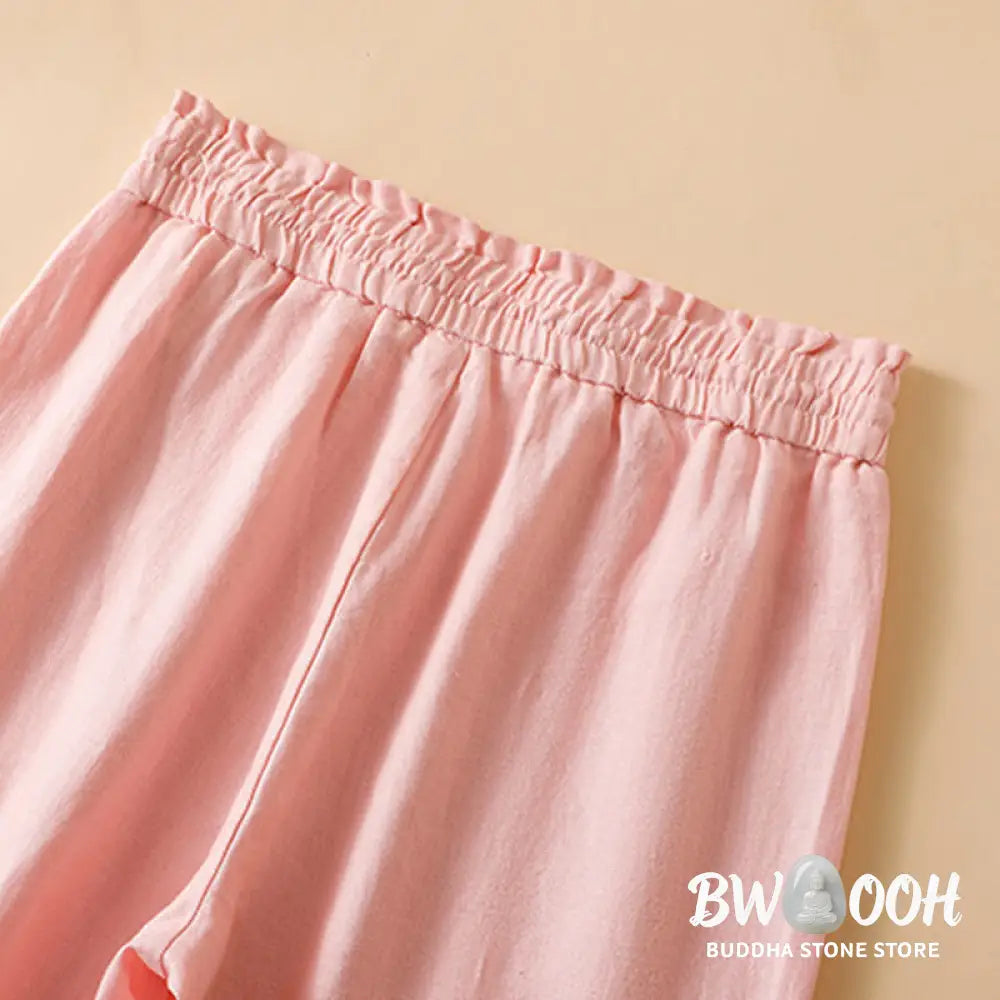 Buddha Stones Casual Straight Leg Design Cotton Women’s 7-8 Length Wide Leg Pants With Pockets - Women’s Wide Leg Pants