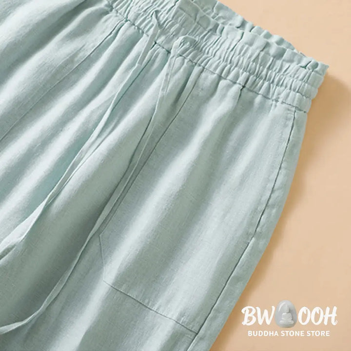 Buddha Stones Casual Straight Leg Design Cotton Women’s 7-8 Length Wide Leg Pants With Pockets - Women’s Wide Leg Pants