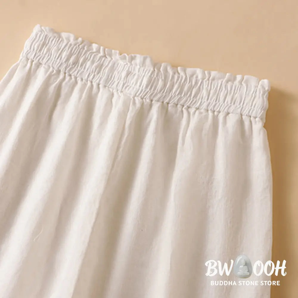 Buddha Stones Casual Straight Leg Design Cotton Women’s 7-8 Length Wide Leg Pants With Pockets - Women’s Wide Leg Pants