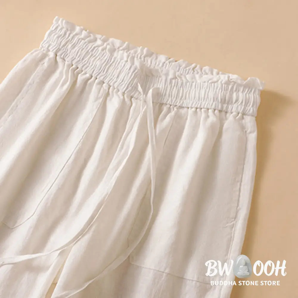 Buddha Stones Casual Straight Leg Design Cotton Women’s 7-8 Length Wide Leg Pants With Pockets - Women’s Wide Leg Pants