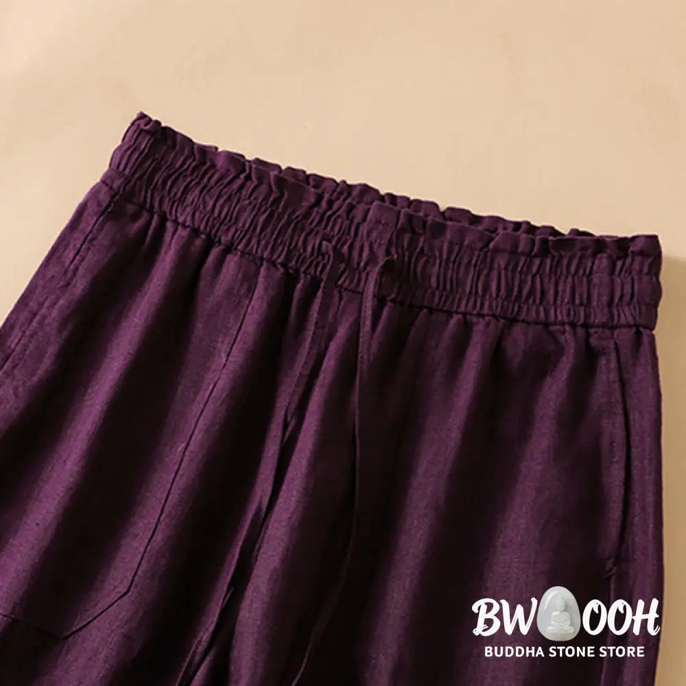 Buddha Stones Casual Straight Leg Design Cotton Women’s 7-8 Length Wide Leg Pants With Pockets - Women’s Wide Leg Pants
