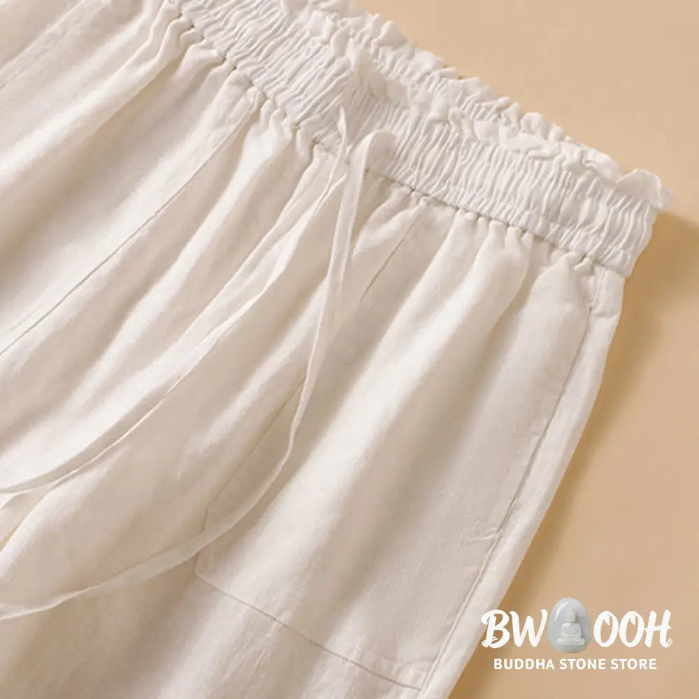 Buddha Stones Casual Straight Leg Design Cotton Women’s 7-8 Length Wide Leg Pants With Pockets - Women’s Wide Leg Pants