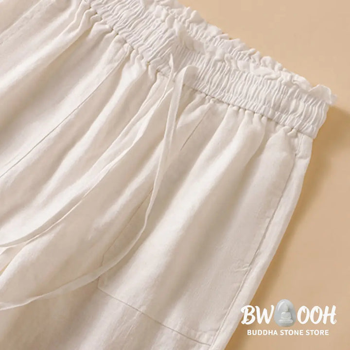 Buddha Stones Casual Straight Leg Design Cotton Women’s 7-8 Length Wide Leg Pants With Pockets - Women’s Wide Leg Pants