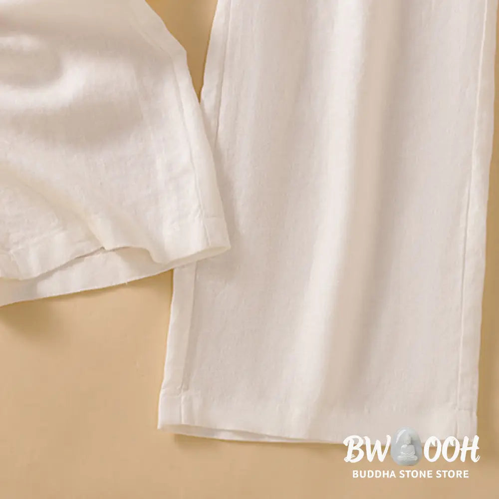 Buddha Stones Casual Straight Leg Design Cotton Women’s 7-8 Length Wide Leg Pants With Pockets - Women’s Wide Leg Pants