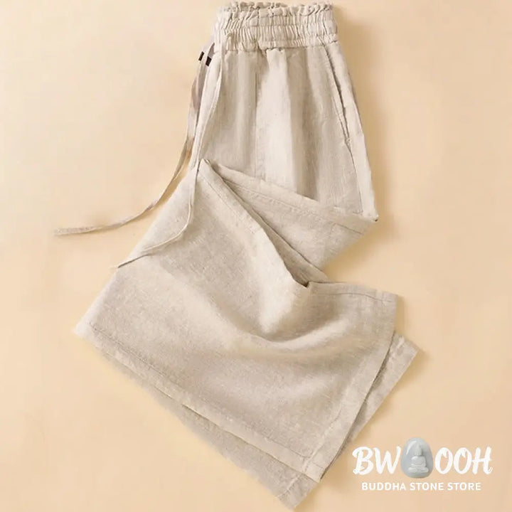 Buddha Stones Casual Straight Leg Design Cotton Women’s 7-8 Length Wide Leg Pants With Pockets - Women’s Wide Leg Pants