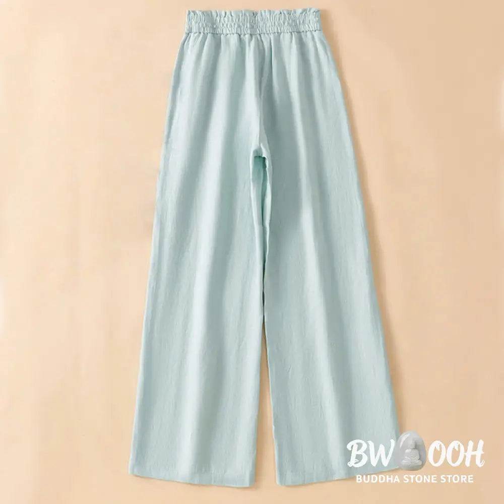 Buddha Stones Casual Straight Leg Design Cotton Women’s 7-8 Length Wide Leg Pants With Pockets - Women’s Wide Leg Pants