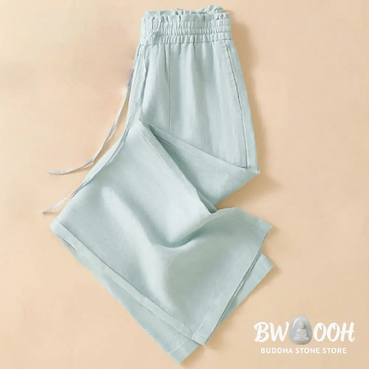 Buddha Stones Casual Straight Leg Design Cotton Women’s 7-8 Length Wide Leg Pants With Pockets - Women’s Wide Leg Pants