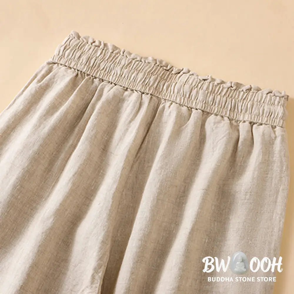 Buddha Stones Casual Straight Leg Design Cotton Women’s 7-8 Length Wide Leg Pants With Pockets - Women’s Wide Leg Pants