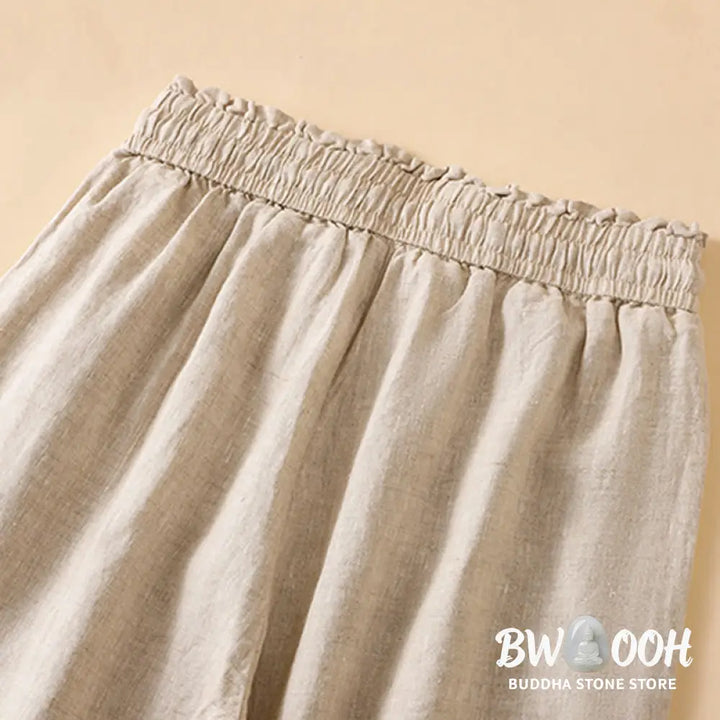 Buddha Stones Casual Straight Leg Design Cotton Women’s 7-8 Length Wide Leg Pants With Pockets - Women’s Wide Leg Pants