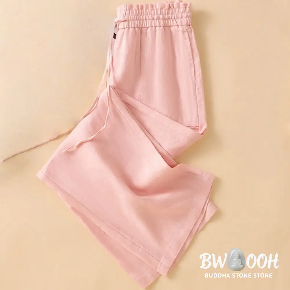 Buddha Stones Casual Straight Leg Design Cotton Women’s 7-8 Length Wide Leg Pants With Pockets - Women’s Wide Leg Pants