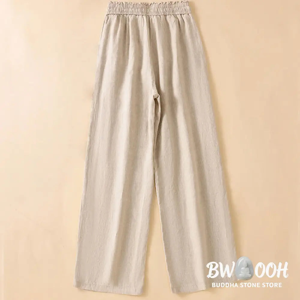 Buddha Stones Casual Straight Leg Design Cotton Women’s 7-8 Length Wide Leg Pants With Pockets - Women’s Wide Leg Pants