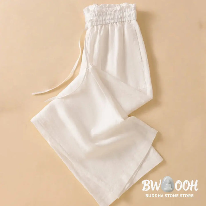 Buddha Stones Casual Straight Leg Design Cotton Women’s 7-8 Length Wide Leg Pants With Pockets - Women’s Wide Leg Pants