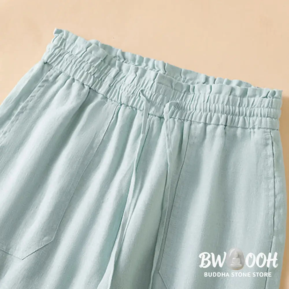 Buddha Stones Casual Straight Leg Design Cotton Women’s 7-8 Length Wide Leg Pants With Pockets - Women’s Wide Leg Pants
