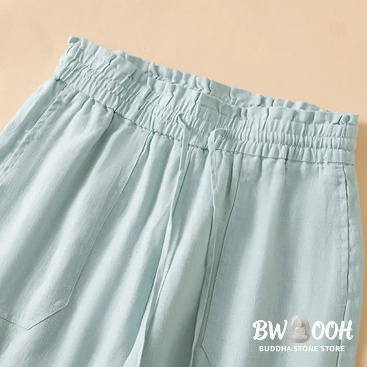 Buddha Stones Casual Straight Leg Design Cotton Women’s 7-8 Length Wide Leg Pants With Pockets - Women’s Wide Leg Pants
