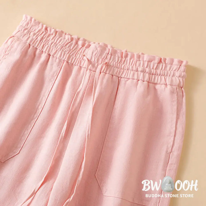 Buddha Stones Casual Straight Leg Design Cotton Women’s 7-8 Length Wide Leg Pants With Pockets - Women’s Wide Leg Pants