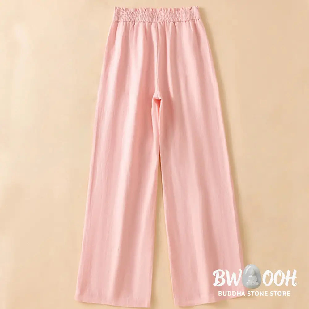 Buddha Stones Casual Straight Leg Design Cotton Women’s 7-8 Length Wide Leg Pants With Pockets - Women’s Wide Leg Pants