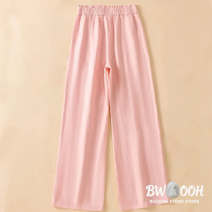Buddha Stones Casual Straight Leg Design Cotton Women’s 7-8 Length Wide Leg Pants With Pockets - Women’s Wide Leg Pants