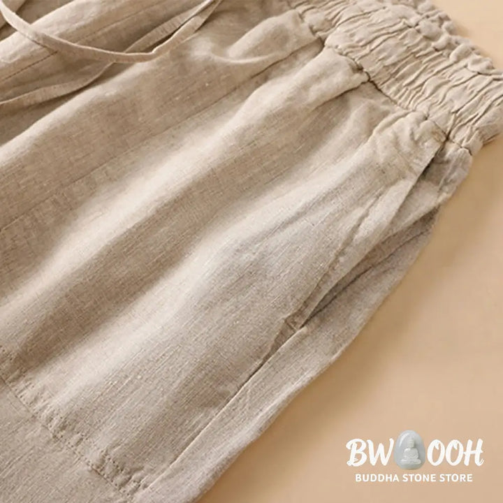 Buddha Stones Casual Straight Leg Design Cotton Women’s 7-8 Length Wide Leg Pants With Pockets - Women’s Wide Leg Pants