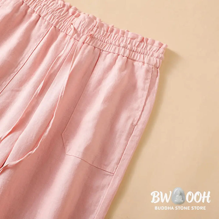 Buddha Stones Casual Straight Leg Design Cotton Women’s 7-8 Length Wide Leg Pants With Pockets - Women’s Wide Leg Pants