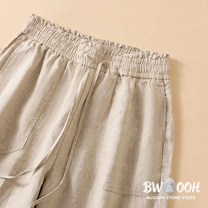 Buddha Stones Casual Straight Leg Design Cotton Women’s 7-8 Length Wide Leg Pants With Pockets - Women’s Wide Leg Pants